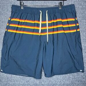 Fair Harbor Mens XXL Navy Blue Retro Striped BreezeKnit Liner Swim Trunks Shorts